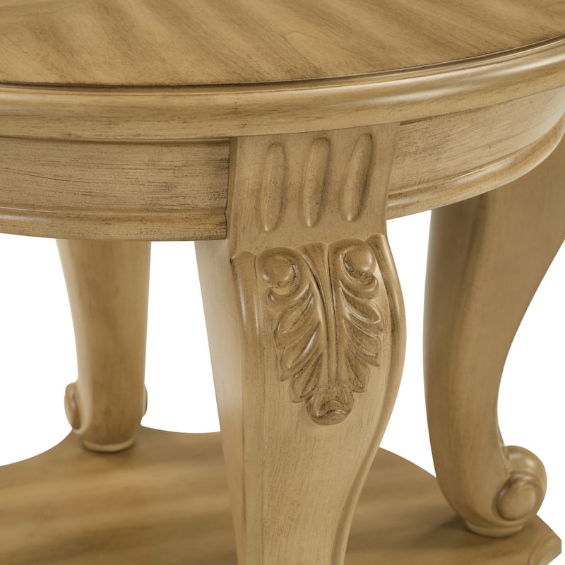 22 Inch Round End Table with Shelf