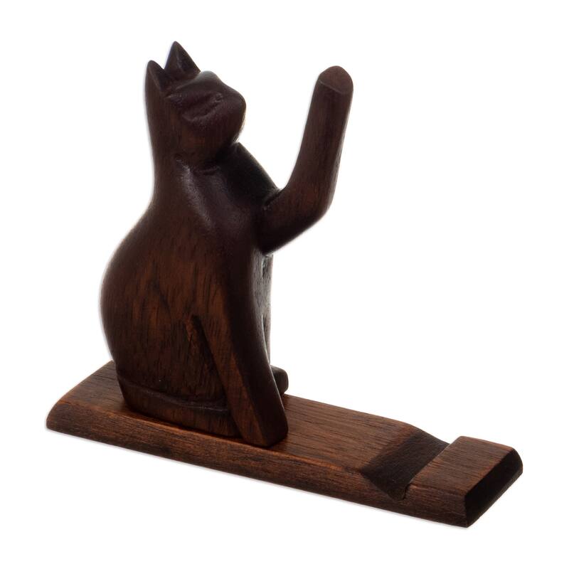 Novica Handmade Supporting Paw Wood Phone Holder