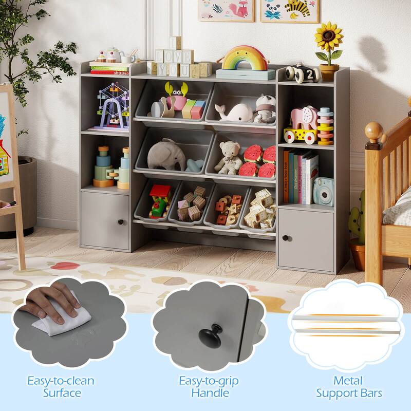 Costway Kids Toy Storage and Bookshelf with 8 Boxes Open Shelves & 2 - See Details