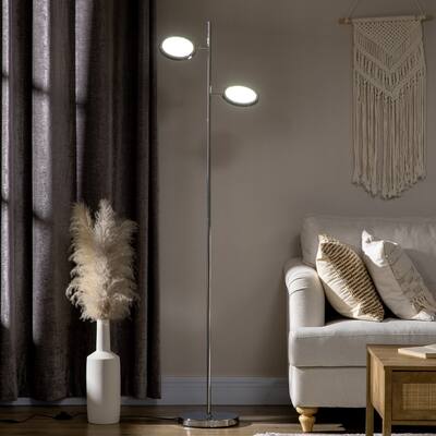 HOMCOM 2-Light LED Floor Lamps for Living Room, Tree Standing Lamp for Bedroom with Adjustable Head, Chrome
