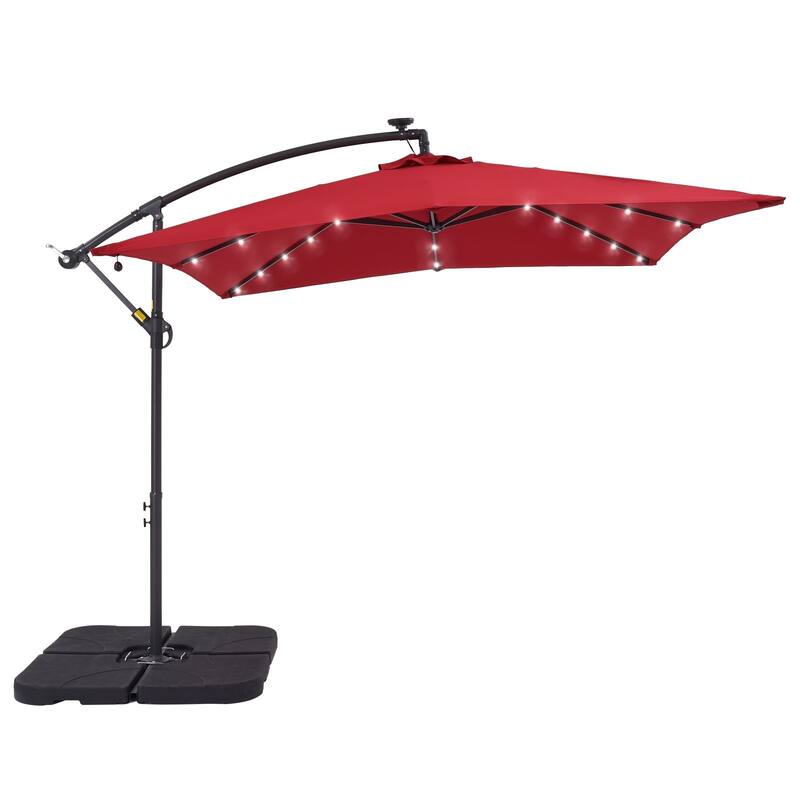 LIVOOSUN Solar Powered 8.2ft LED Patio Offset Umbrella With Base