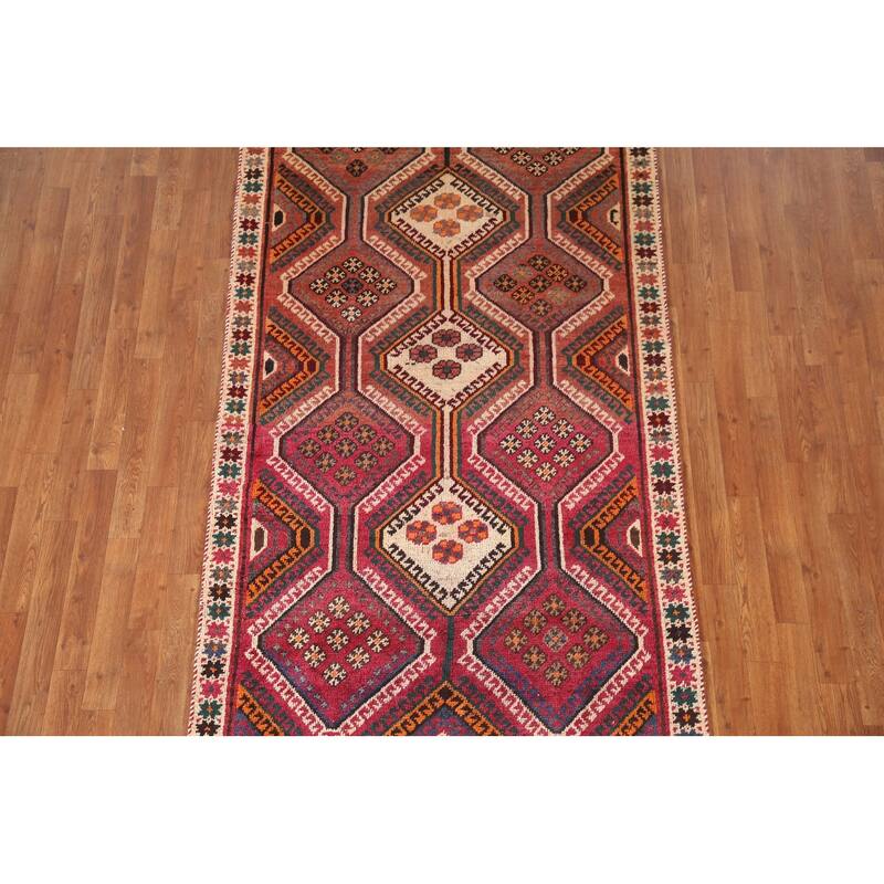 Geometric Bakhtiari Persian Vintage Area Rug Hand-knotted Wool Carpet - 4'2"x 7'3"