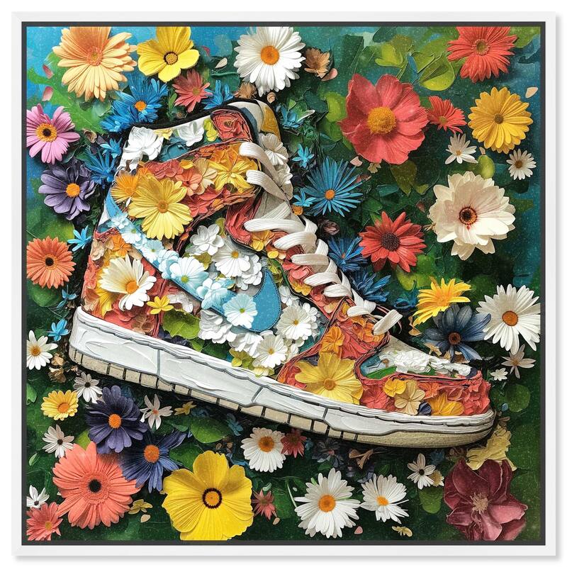 Painted in Floral Sneaker Canvas by Art Remedy - White - 24" x 24"