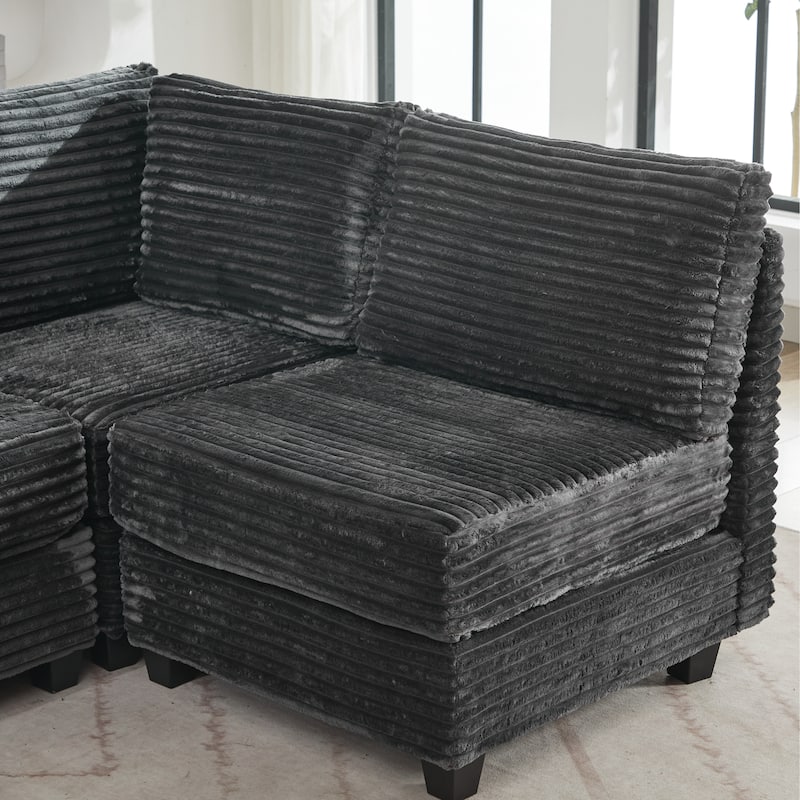 Corduroy Sectional Couch with Storage, U Shaped Sectional Sofa with Ottoman, Modular Sectional Couches 