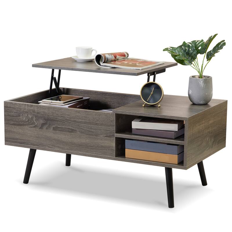 39.4 Inch Wooden Lift Top Coffee Table - Grey
