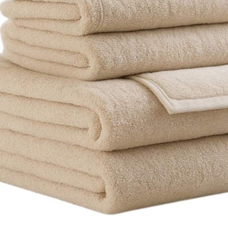 HomeRoots Set of Six Beige Cotton Quick Dry Terry Cloth Towels - 54.00' X '30.00' X '1.00