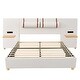 preview thumbnail 4 of 9, Queen Size Platform Bed with 2 Outlets and USB Charging, Upholstered Bed with 2 Bedside Pillows, and Storage Shelves, Beige
