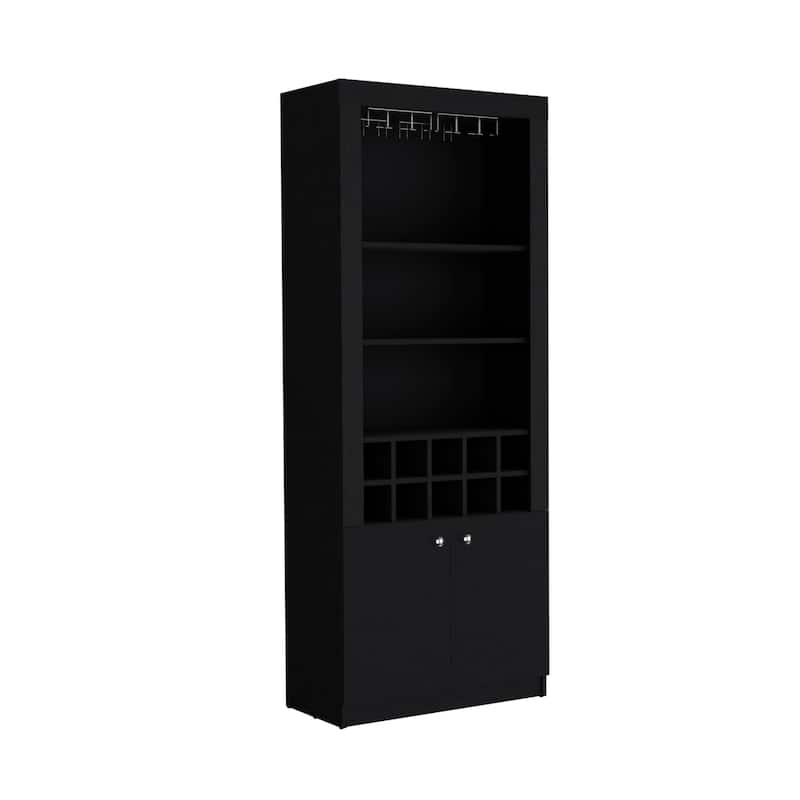 74"Tall 4-Tier Modern Bar Cabinet with Glass Holder Stemware Rack,Wine Cabinet,Liquor Cabinet,10 Bottle Cubbies and 4 Shelves
