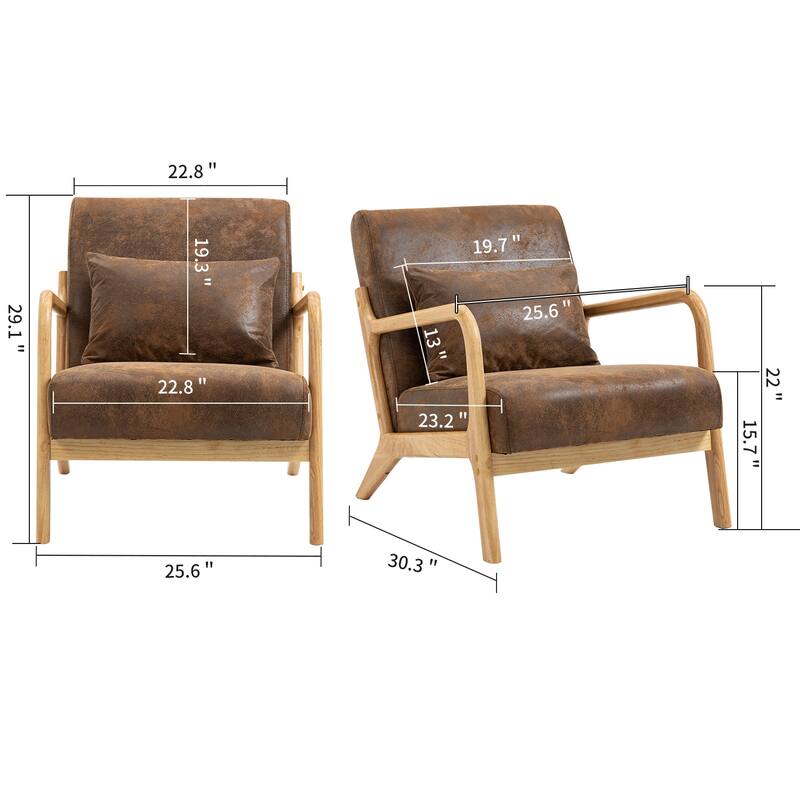 Mid Century Modern Accent Chair with Wood Frame, Upholstered Living Room Chairs with Waist Cushion, Reading Armchair