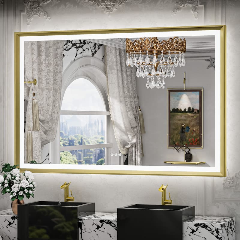 TETOTE LED Frontlit & Backlit Bathroom Vanity Wall Mirror, Metal Frame, Anti Fog, Dimmable