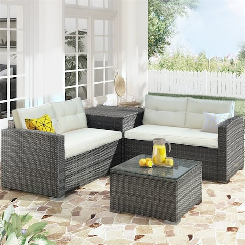 Leisure Zone 4-Piece Outdoor Furniture Sofa Set with Storage Box