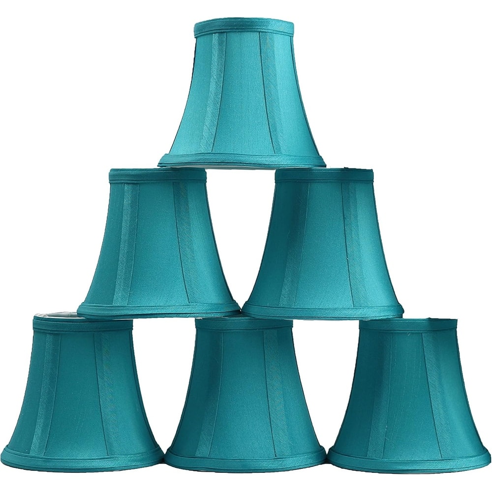 Teal Silk Bell Chandelier Lamp Shade, 3-inch by 5-inch by 4.5-inch, Clip-on