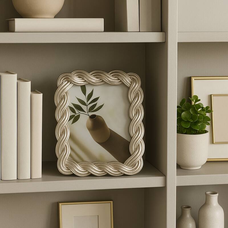 Decorative Resin and Glass Frame Twisted Rope Design - 5"x7", Gold