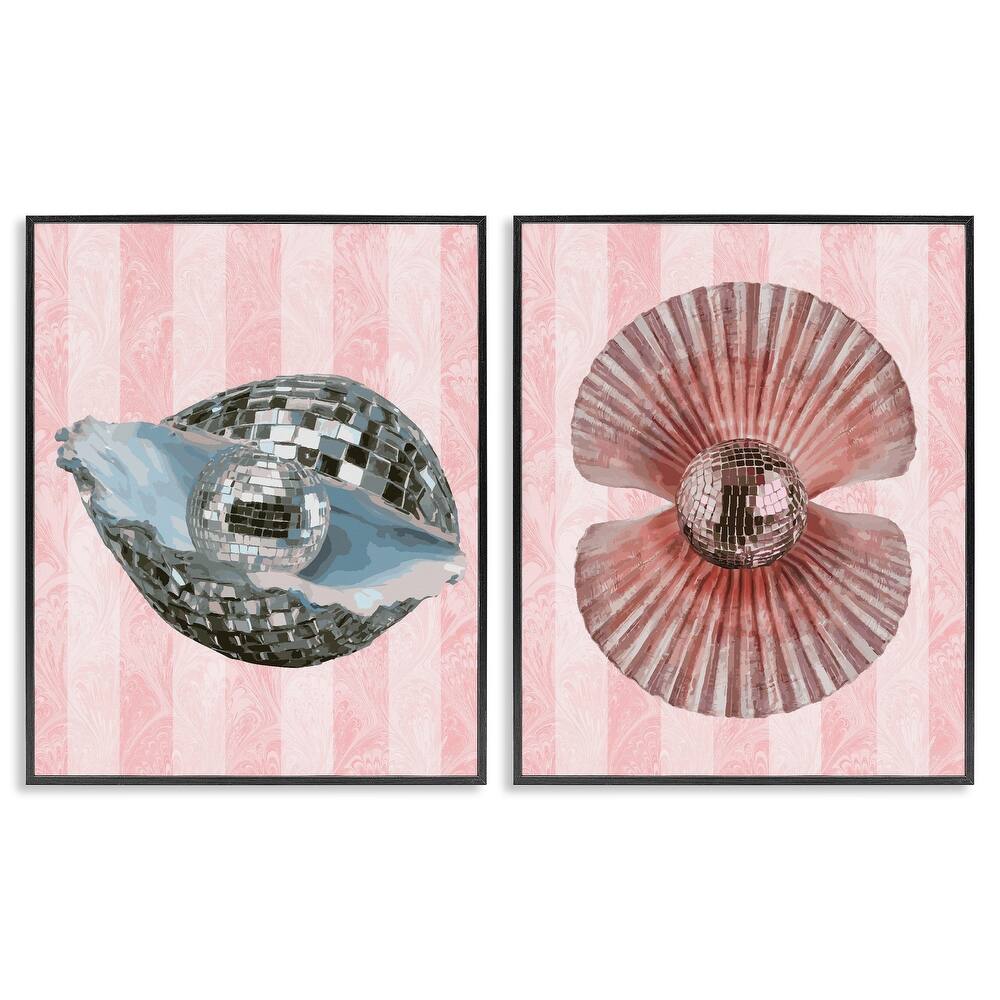 Stupell Pastel Disco Ball Sea Life Framed Giclee Art Design By Lil' Rue (Set of 2)