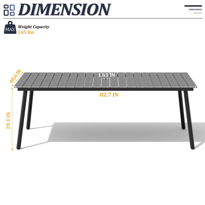 Pellebant Outdoor Rectangle Aluminum Dining Table with Umbrella Hole