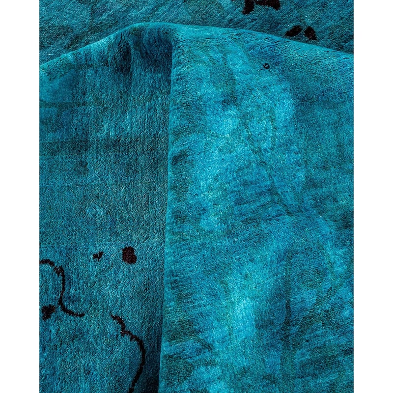 Overton Hand Knotted Wool Vintage Inspired Modern Contemporary Overdyed Blue Area Rug - 10' 1" x 17' 10"