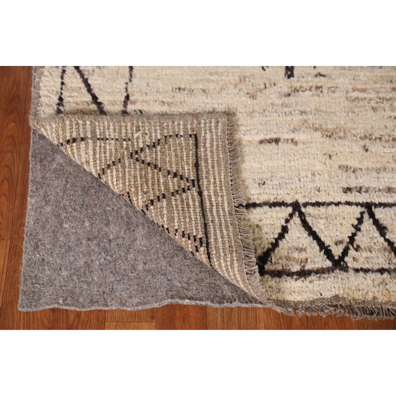 Geometric Grey Moroccan Oriental Area Rug Hand-Knotted Wool Carpet - 6'11" x 9'7"