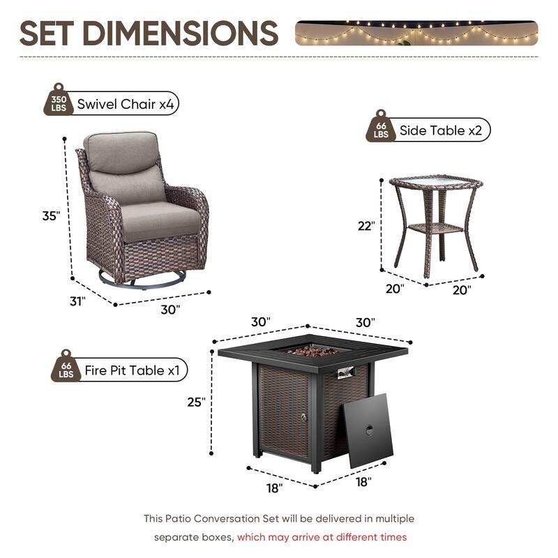 Pocassy 30 In Outdoor Fire Pits with Patio Sofa Swivel Glider Chari Furniture.