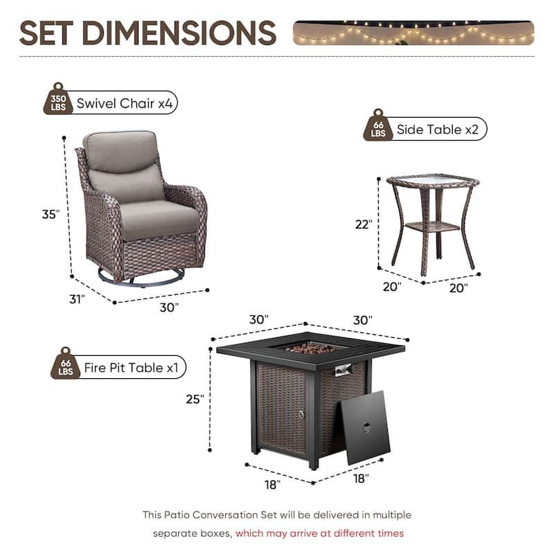 Pocassy 30 In Outdoor Fire Pits with Patio Swivel Glider Chari Set.