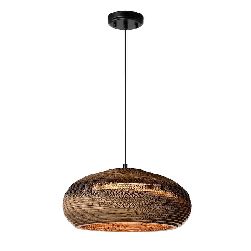 Matte Black Modern Nordic Style 1-Light Pendant Light with Natural Brown Origami Paper Shade - Matte Black