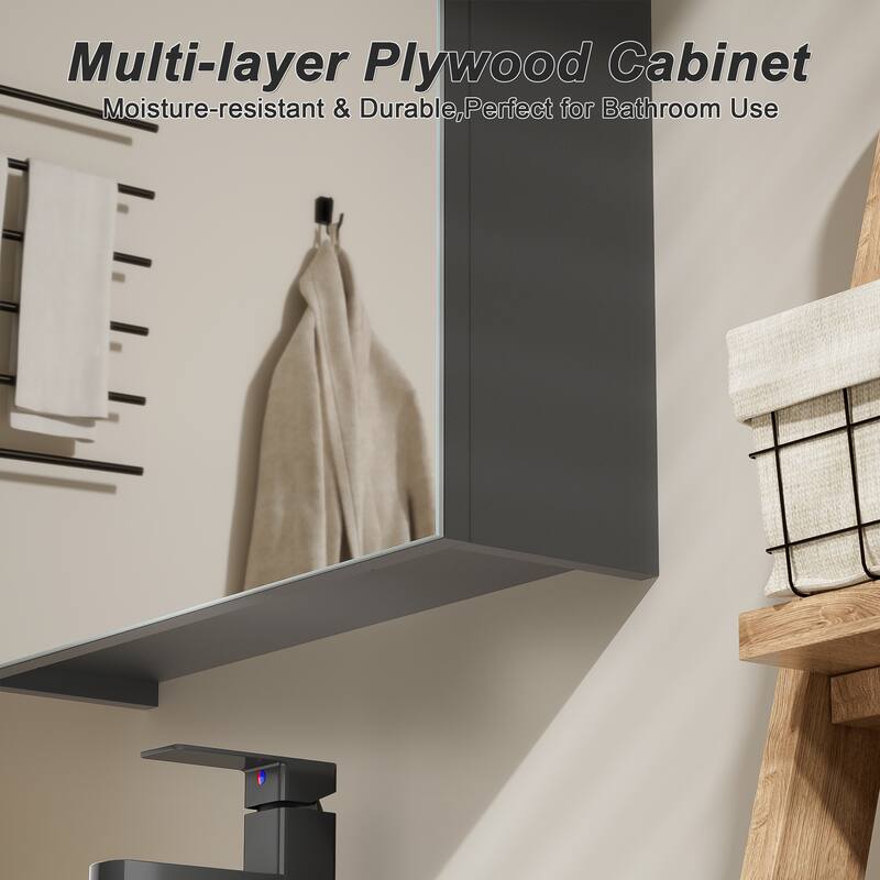 Multi-Function Mirror Cabinet Wall-Mounted Storage with Adjustable Organizer Boxes