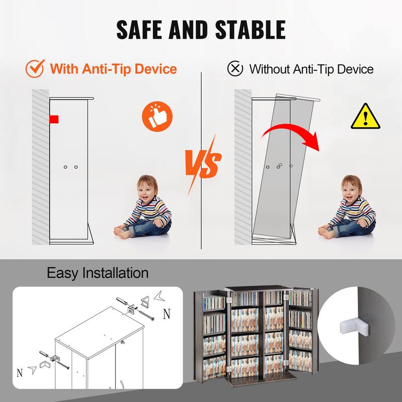 Media Storage Cabinet, DVD Cabinet with Doors and Shelves, CD Storage, Adjustable DVD Shelf, Protects & Organizes Music