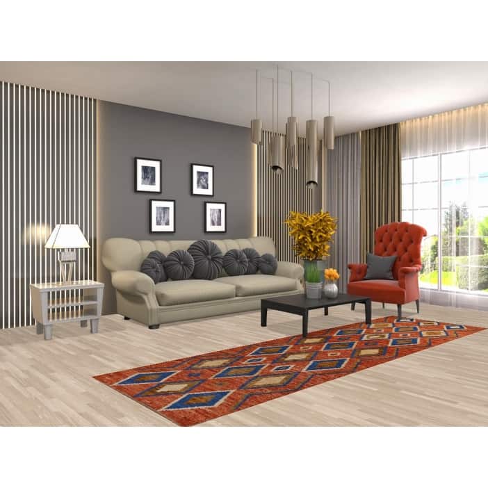 Orange Moroccan Oriental Runner Rug Hand-Knotted Tribal Wool Carpet - 2'10" x 9'9"