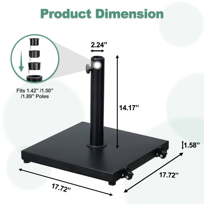 Aoodor 40 LBS Concrete Umbrella Base Square Stand with Wheel - N/A