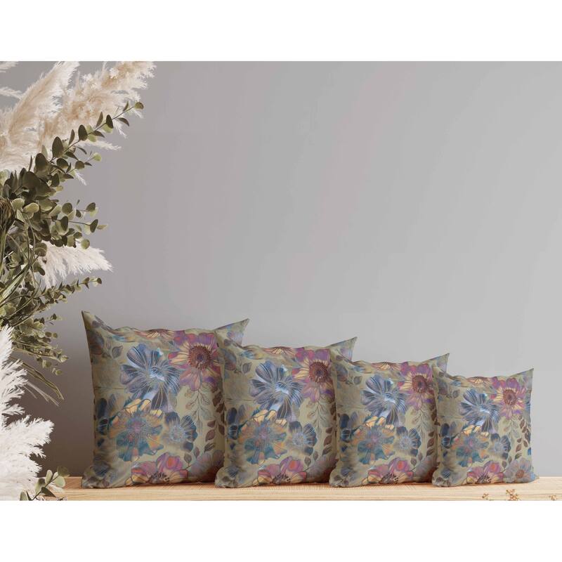 Painted Petalscape Faux Suede Reversible Throw Pillow Beige and Pink