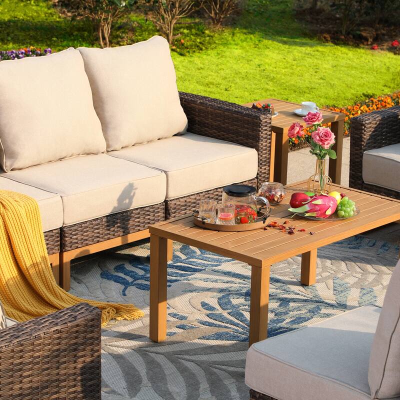 6/9-piece Patio Rattan Wicker Patio Furniture Set Swivel Rocking Chair Conversation Set