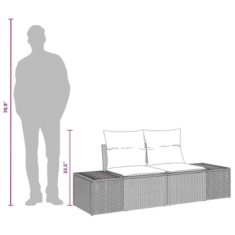 vidaXL Garden Sofa with Cushion Black 184 x 62 x 85cm poly rattan - 72.4 x 24.4 x 33.5