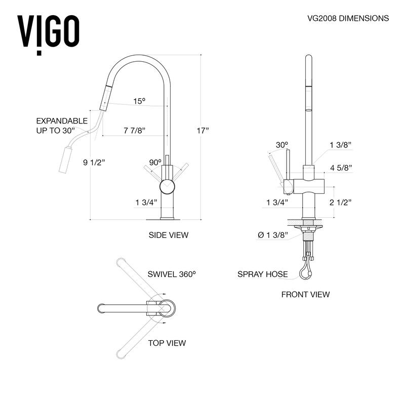 VIGO Gramercy 17" H Single Handle Pull-Down Spout Kitchen Faucet