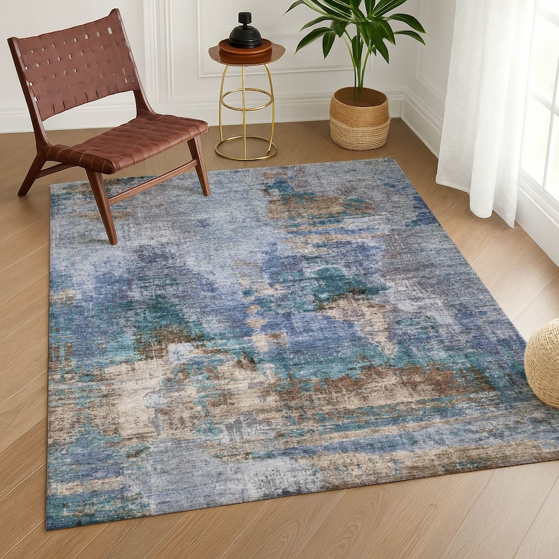 Machine Washable Indoor/ Outdoor Abstact Contemporary Chantille Rug