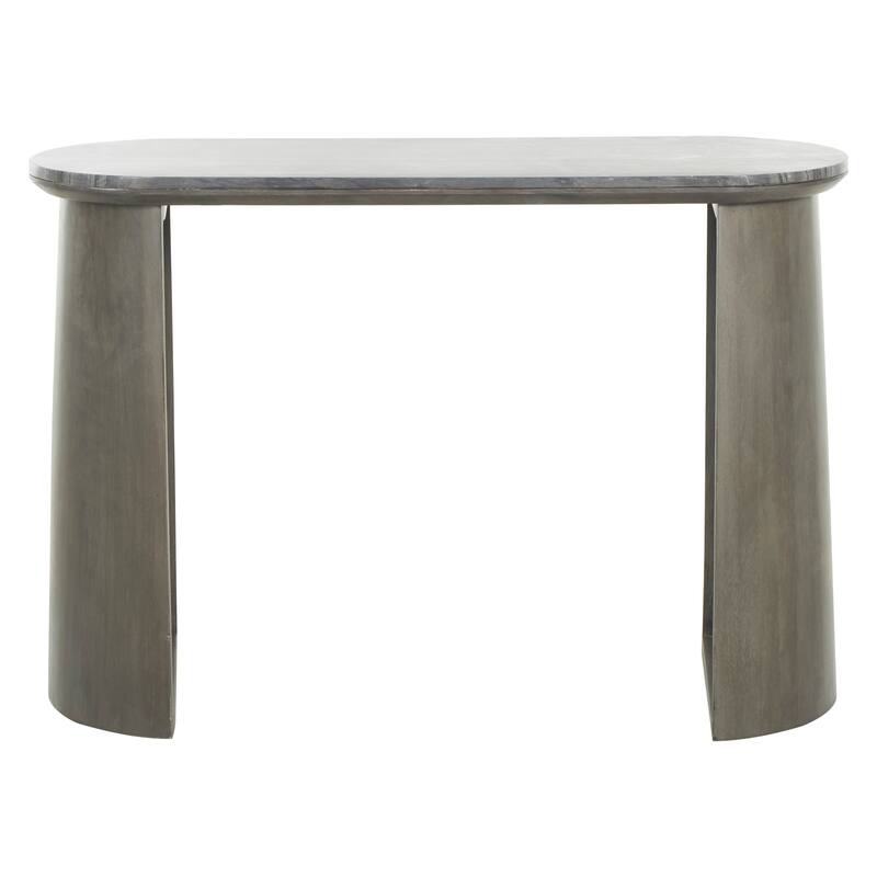 Dark Gray Mango Wood Oval Console Table with Curved Flared Legs