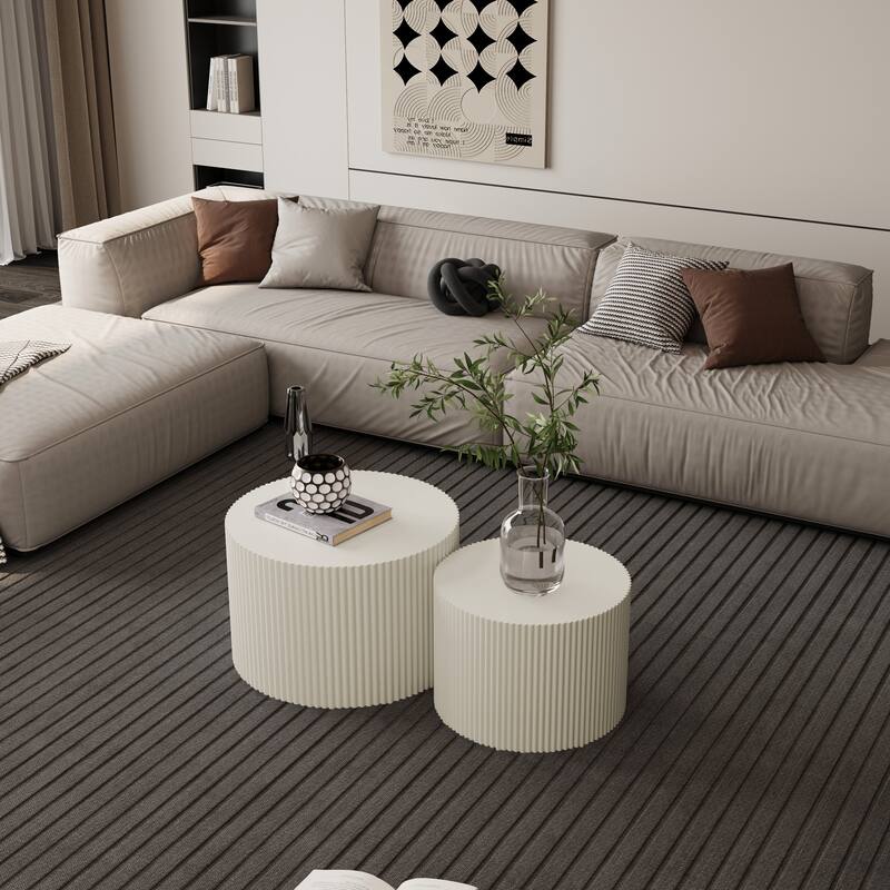 35.83" Stylish and Minimalist Modern Wave Stripe Round Coffee Table.