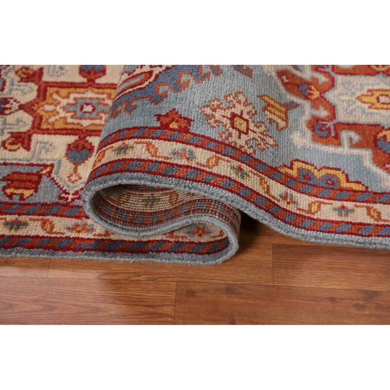 Light Blue Geometric Oushak Oriental Foyer Rug Handmade Wool Carpet - 4'0"x 6'2"