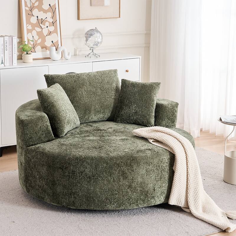 Oversized Swivel Accent Chair, Chenille Round Chairs Upholstered Swivel Chair, Single Sofa Armchair, Sleeper Chair