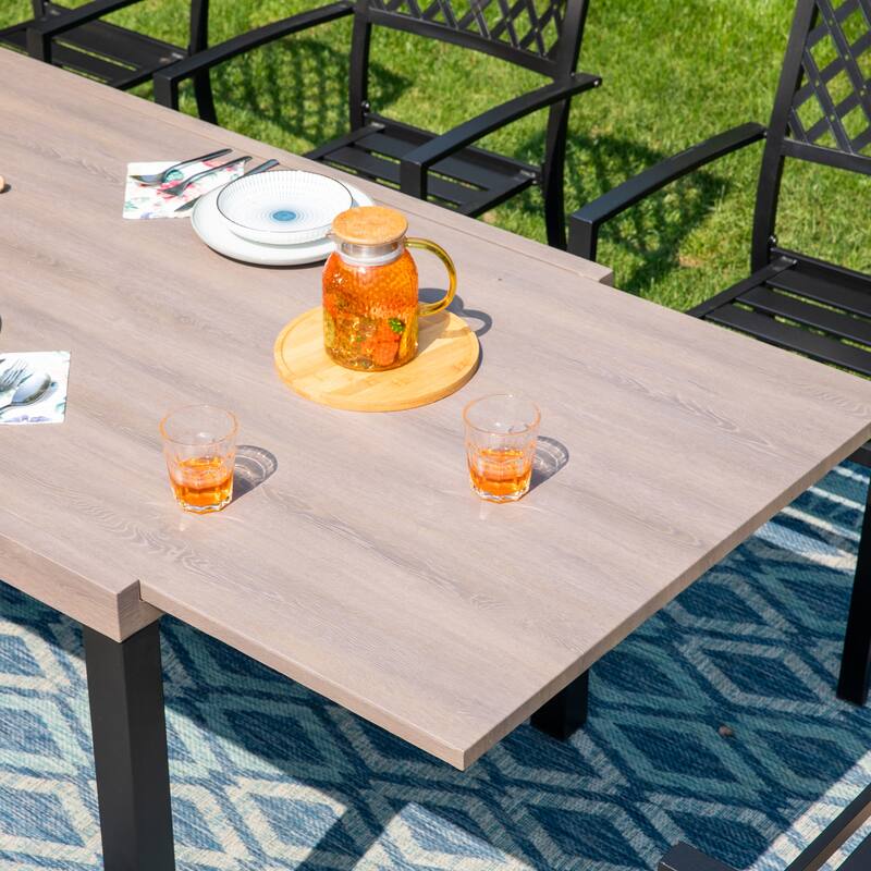 MAISON ARTS 7/9-Pieces Patio Dining Set with Metal Rectangle Expandable Table and Metal Stackable Chairs