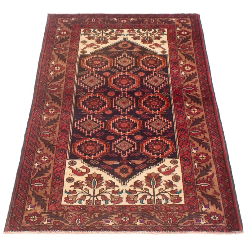 ECARPETGALLERY Hand-knotted Royal Baluch Black, Red Wool Rug - 3'3 x 6'3