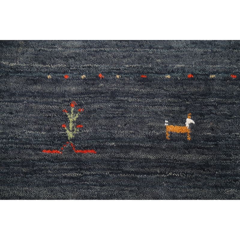 Blue & Gray Tribal Gabbeh Oriental Area Rug Handmade Wool Carpet - 6'8"x 9'7"