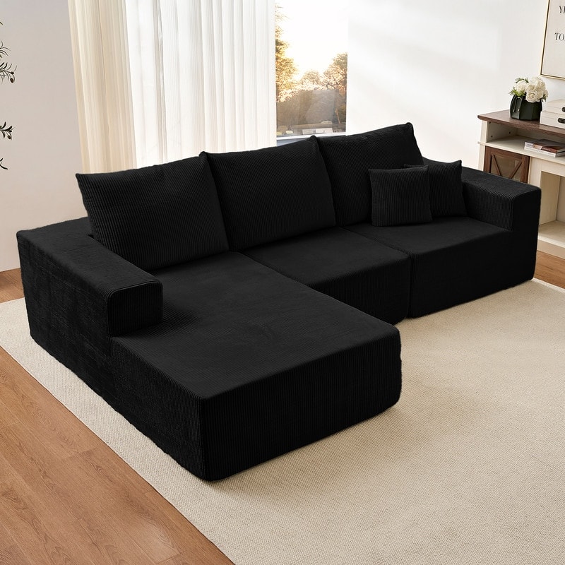 Mixoy W108"Corduroy Fabric Sectional Couch,3-Pieces Free-Combined Cloud Modular Modern L-Shaped Sofa with Chaise Lounge