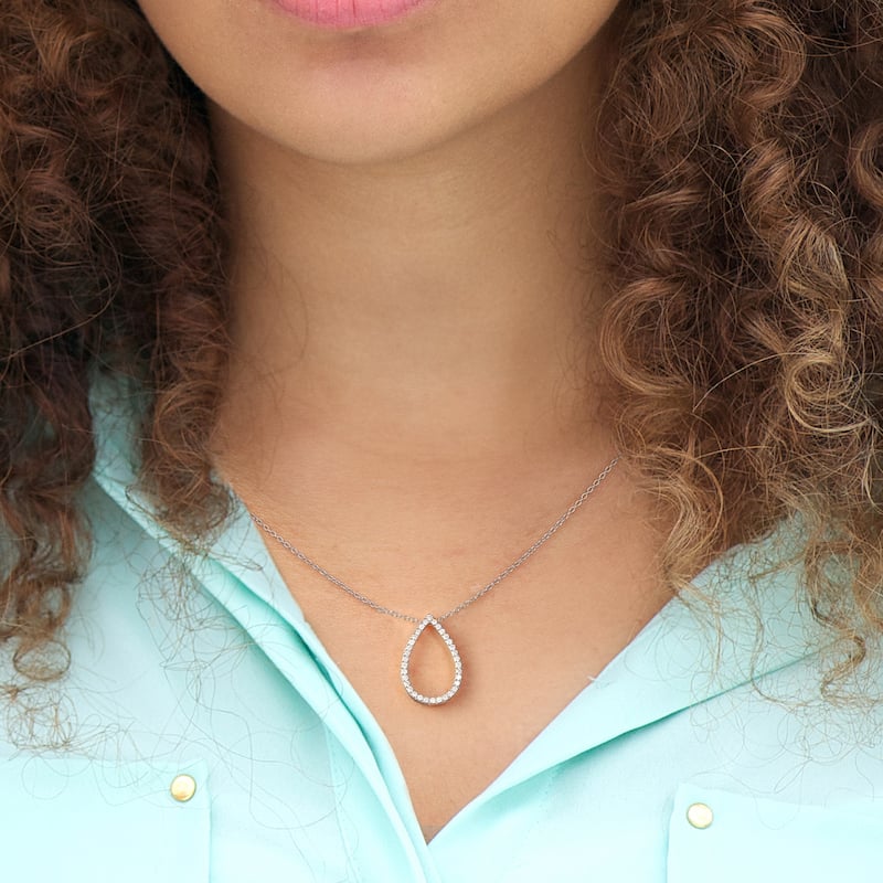 1/6ct - 1ct TDW 14K Gold Open Pear Diamond Pendant Necklace for Women