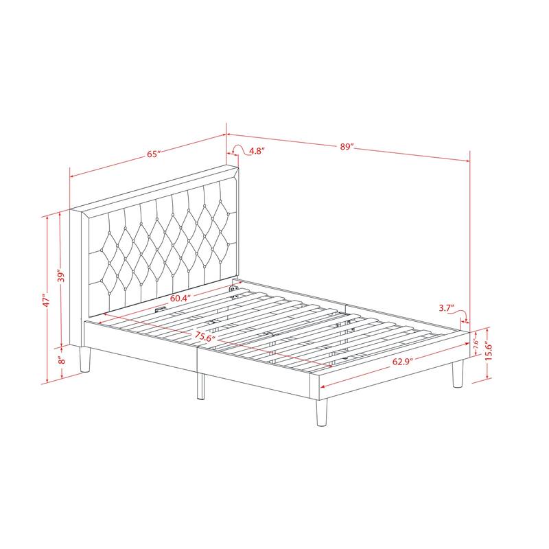 Queen Bed Frame Upholstered Linen Headboard - Modern Platform Bed with Black Legs