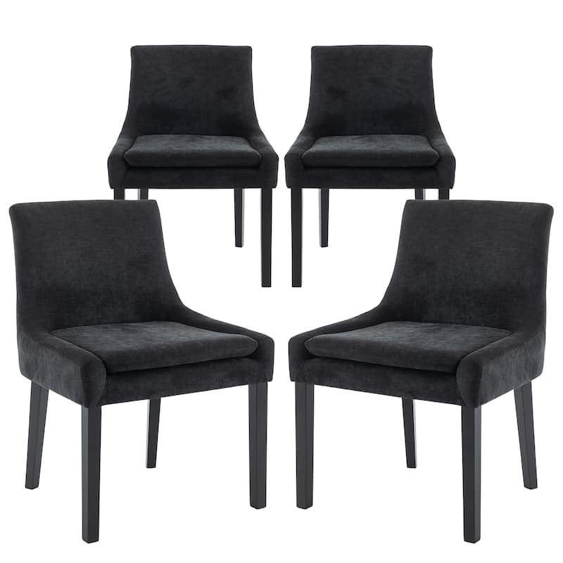 Mid-Century Modern Corduroy Upholstered Dining Chairs with Solid Wood Legs,Set of 2/4/6 - Set of 4 - Black