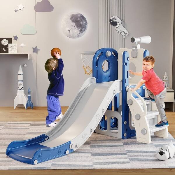 slide 2 of 12, Toddler Slide, 6 in 1 Kids Indoor Slide for Toddlers 1-3, Baby Indoor and Outdoor Climber Playset, Toddler Outdoor Playground Blue&Gray