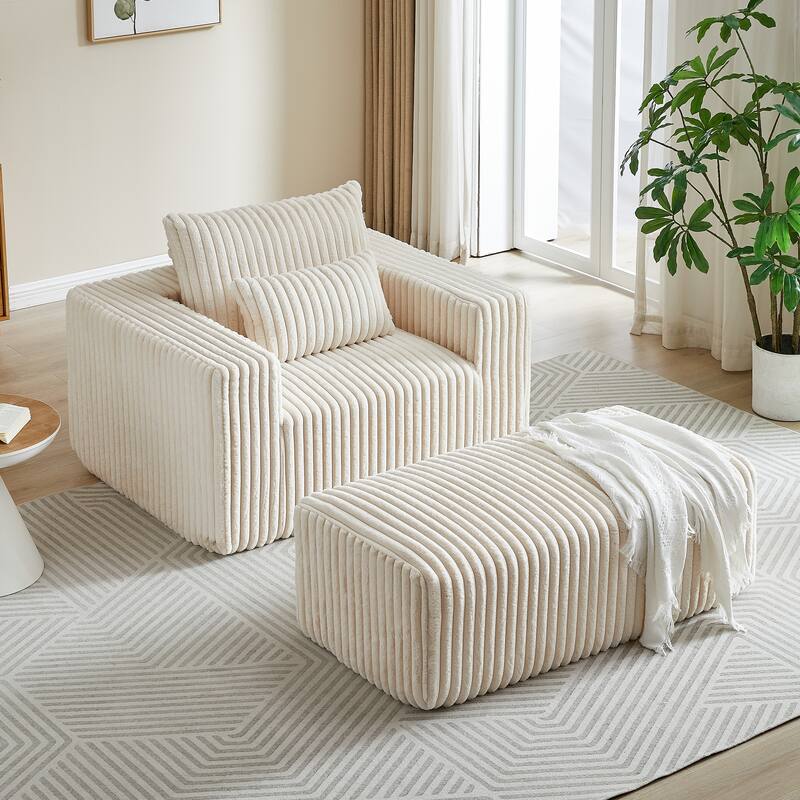GDFStudio - Amelia Plush Corduroy Recliner Sofa with Removable Footrest for Relaxed Living Room Comfort