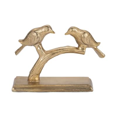 Sagebrook Home Brass-Tone Bird Figurine, Captivating Gold Resin Pair, Rustic Decor Accent, 6"x4" - 8" x 3" x 7"