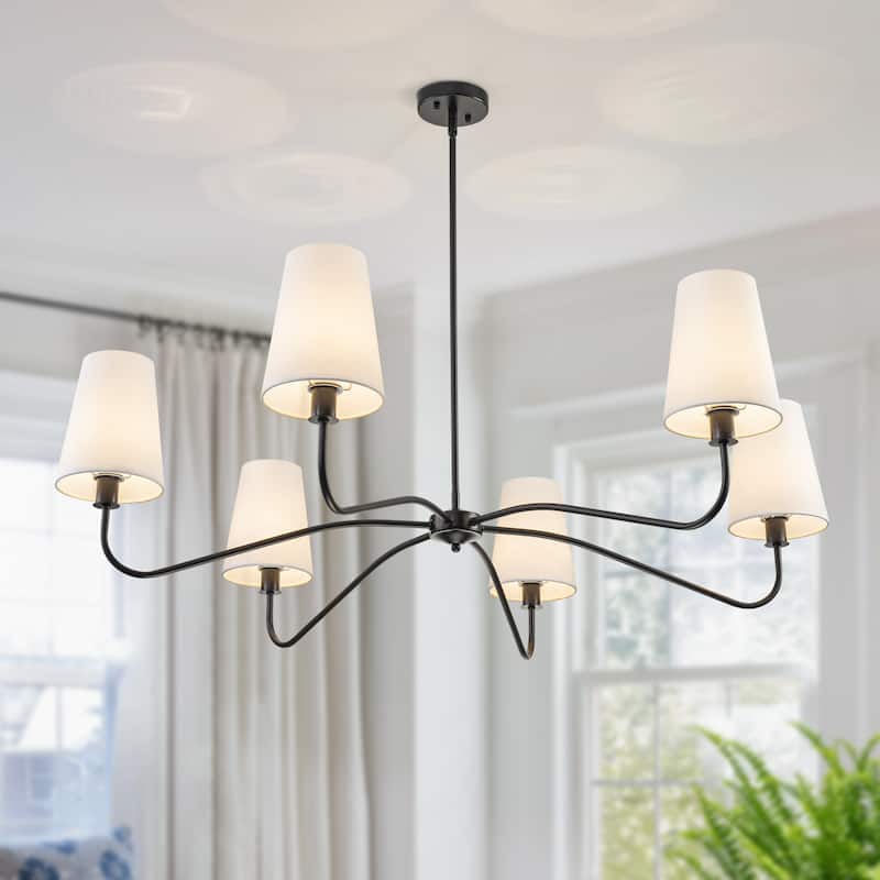 Starsky 6-Light Modern Classic Chandelier with White Linen Shades