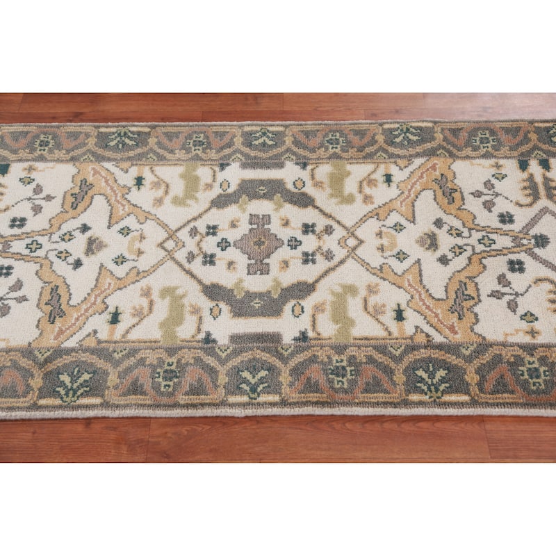 Ivory Oushak Oriental Runner Rug Hand-Knotted Wool Carpet - 2'7" x 7'10"