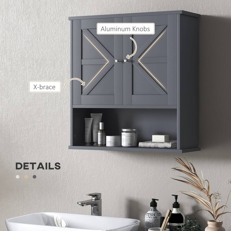 Bathroom Wall Cabinet, Wall Mounted Medicine Cabinet with Open Shelf & Adjustable Shelf, Storage for Laundry Room, Gray